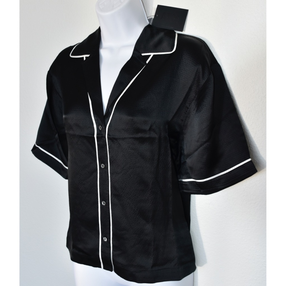 ATM WOMEN NWT HAMMERED SILK S/S CROPPED BLACK BLOUSE. SIZE S - Picture 9 of 14